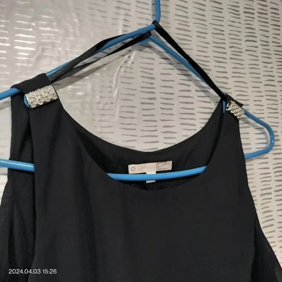 SIGNATURE TESSA Womens Black Chiffon Tiered Ruffle Dress 6 Lined Cocktail Party - Picture 1 of 9